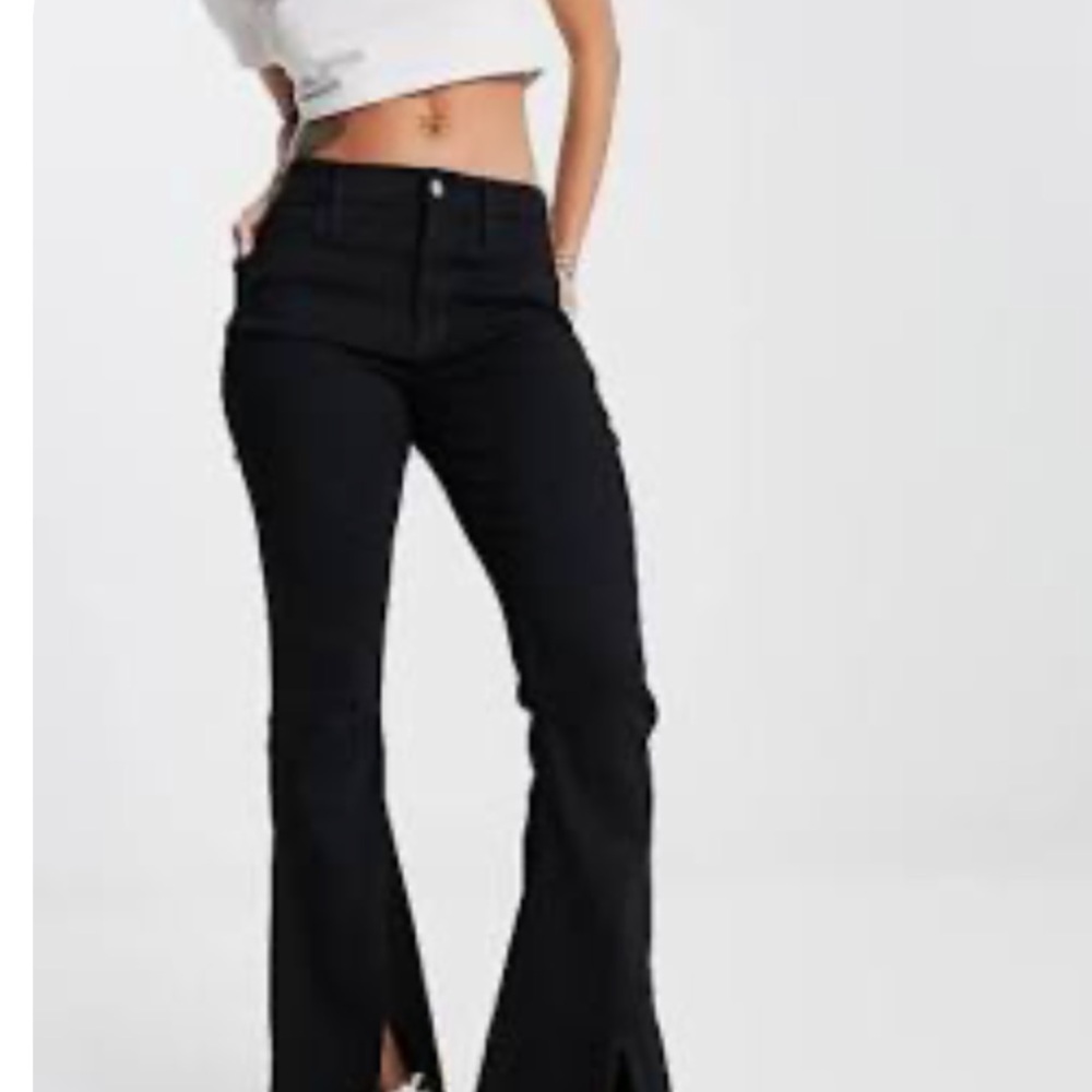 Hollister High Rise Slit Flare Black Denim